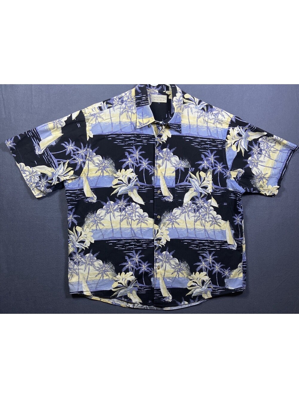 VTG Crossings Men's Hawaiian Shirt Cotton Camp Sailboat Palm Beach Casual XLarge